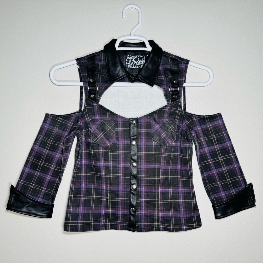 Killstar Blouse - Kalista Teachers Pet Tartan Purple Plaid Size Small